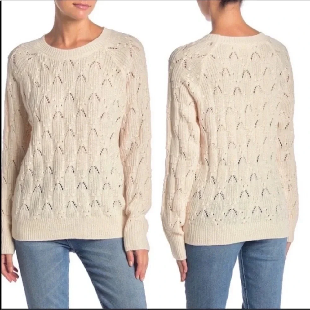Elodie Nordstrom Cable Knit Crochet Lace Sweater